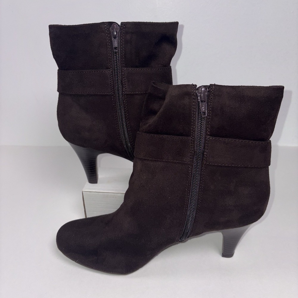 Laura Ashley heeled brown Slouched Buckle faux suede boots size 8.5